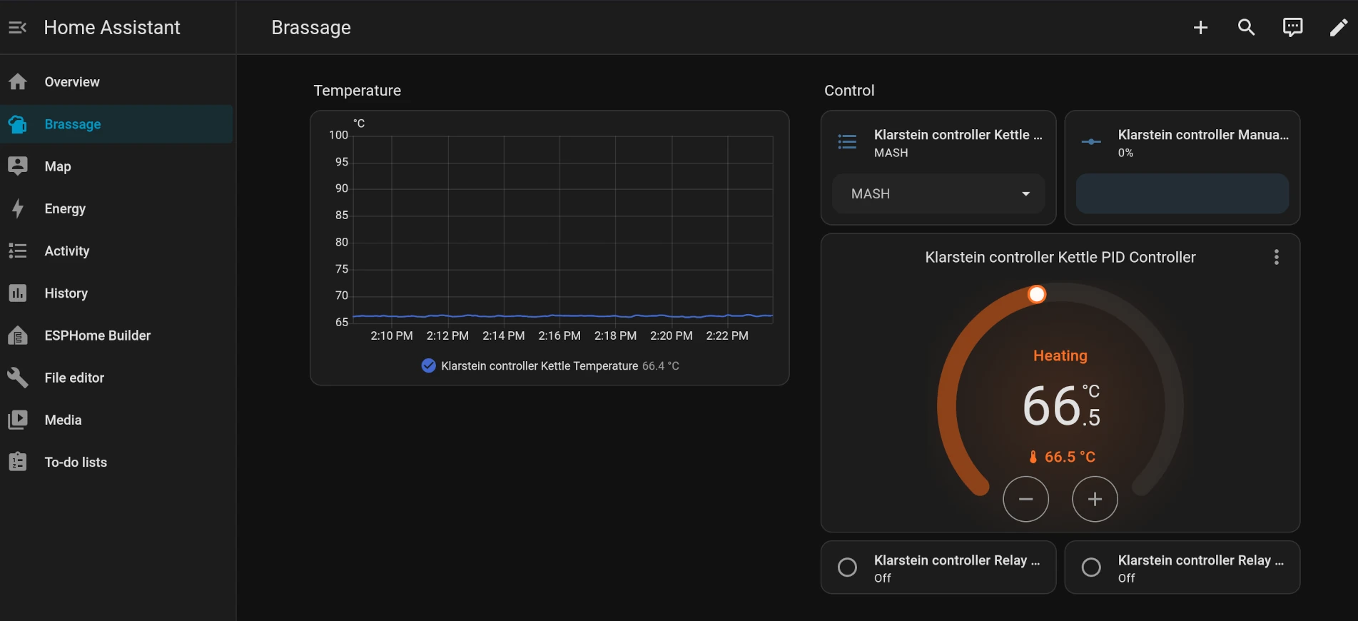 An screenshot of my home assistant dashboard to control the new temperature controller